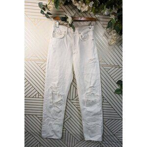AGOLDE Women's 90s Mid Rise Loose Fit in White Out Distressed Jeans Size 25